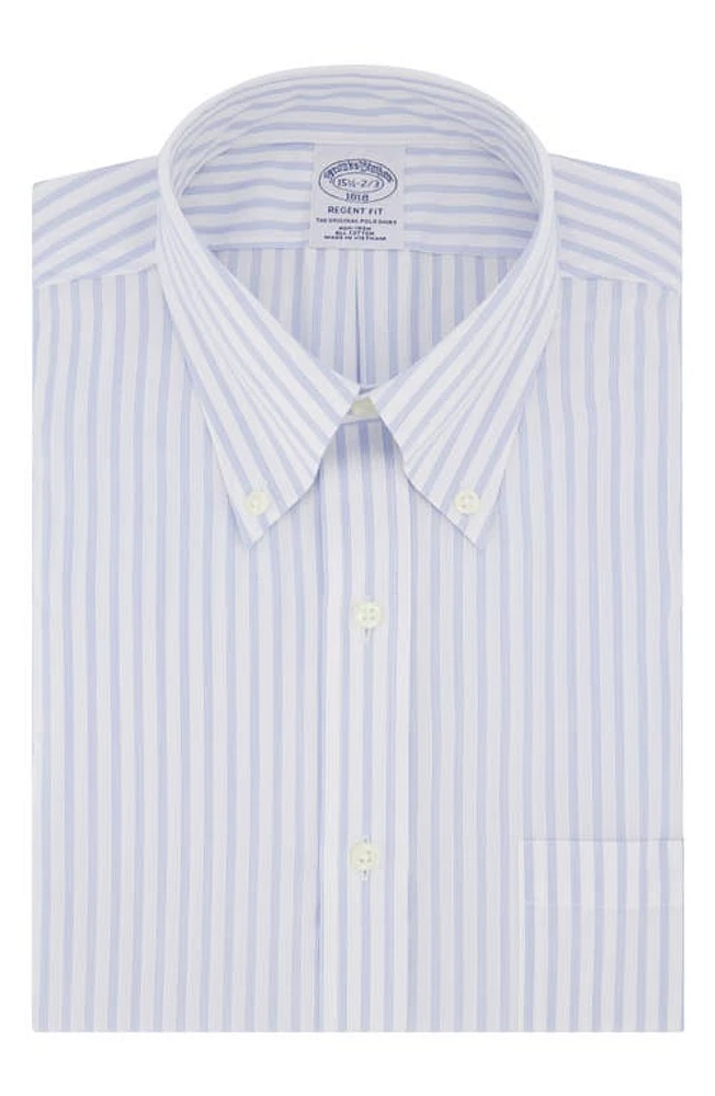 Brooks Brothers Non-Iron Regent Fit Dress Shirt Stpwhtltblue at Nordstrom, 15.5 