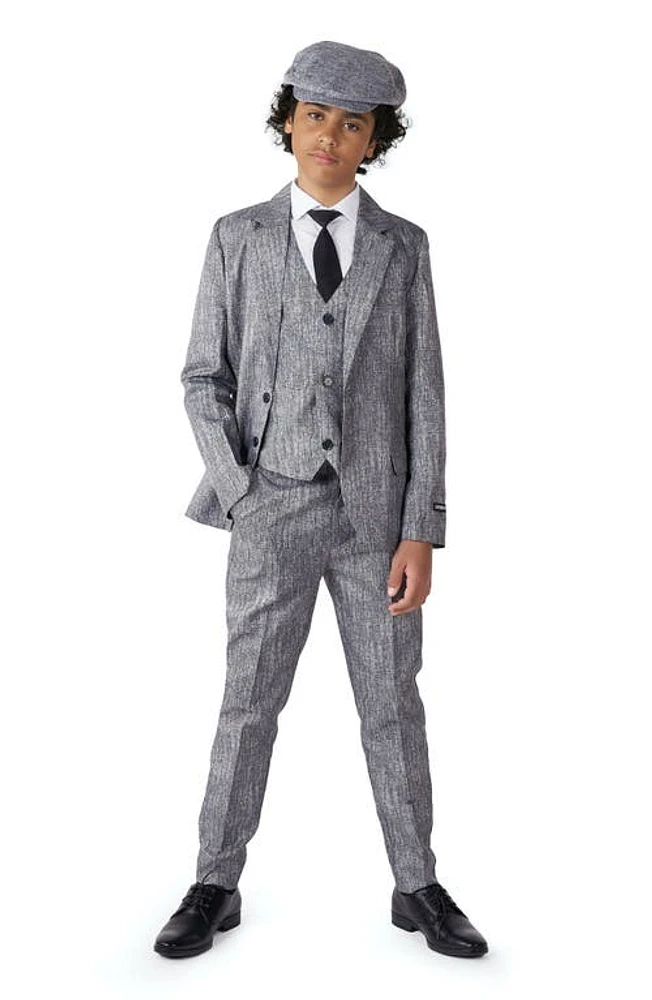 OppoSuits Suitmeister '20s Three-Piece Suit with Tie & Hat Grey at