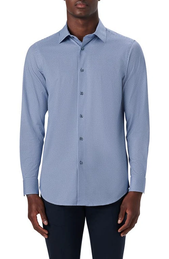 Bugatchi OoohCotton Geometric Print Button-Up Shirt Classic Blue at Nordstrom,