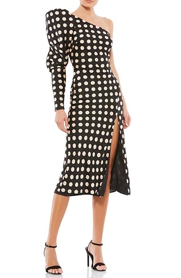 Ieena for Mac Duggal Polka Dot One-Shoulder Cocktail Dress Black White at Nordstrom,