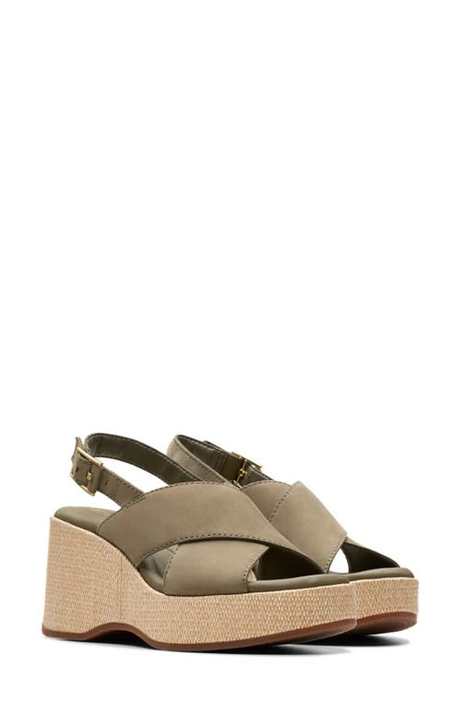 Clarks(r) Manon Wish Wedge Slingback Sandal Olive Nubuck at Nordstrom,