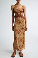 Miaou Gia Mesh Panel Maxi Slipdress in Lace Orange at Nordstrom, Size Large