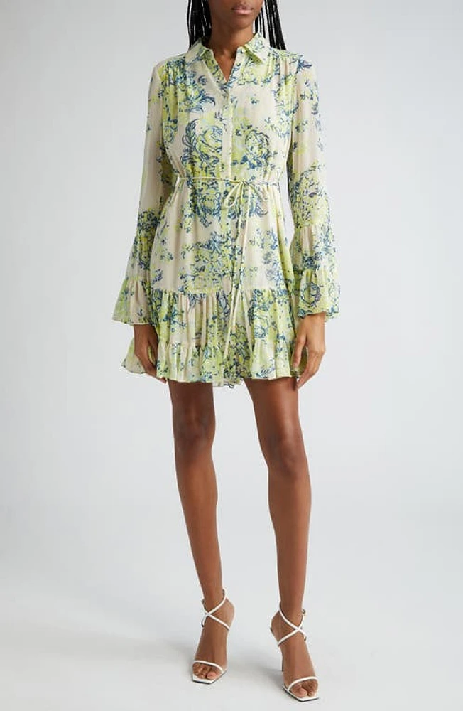 Cinq à Sept Lyra Floral Long Sleeve Ruffle Detail Dress Light Plaster Multi at Nordstrom,