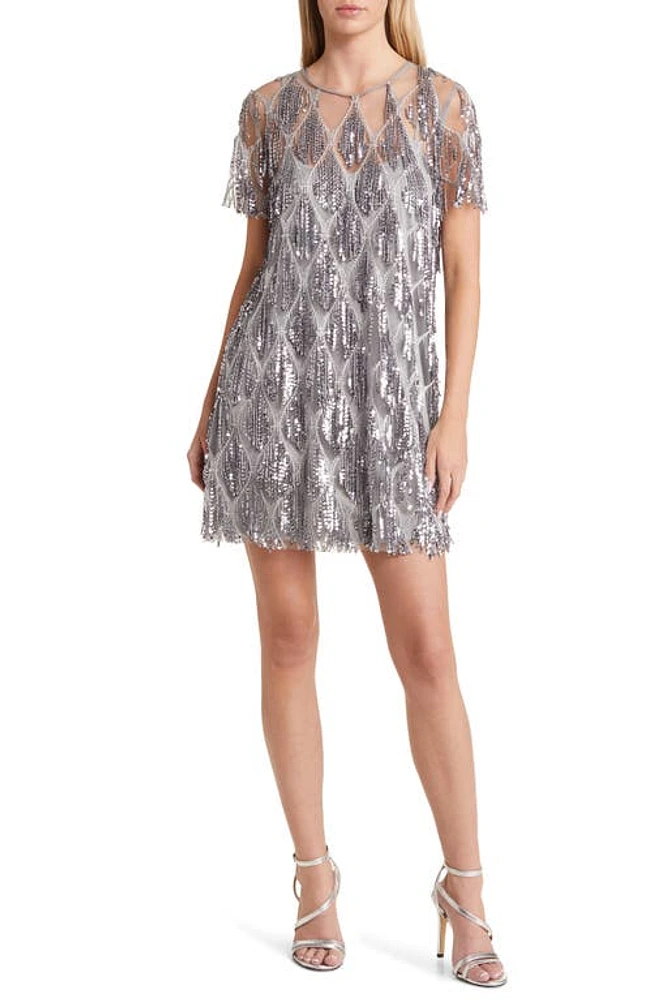 Lulus On the Dance Floor Sequin Fringe Cocktail Minidress in Grey at Nordstrom, Size X-Small