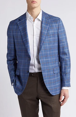 Peter Millar Tailored Fit Plaid Wool Blend Sport Coat Light Blue at Nordstrom,