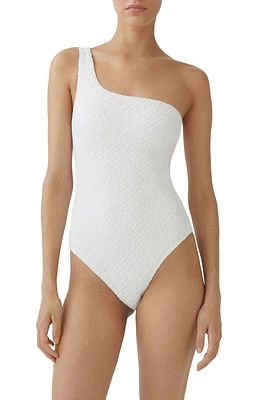 MANGO Textured One-Shoulder One-Piece Swimsuit White at Nordstrom,