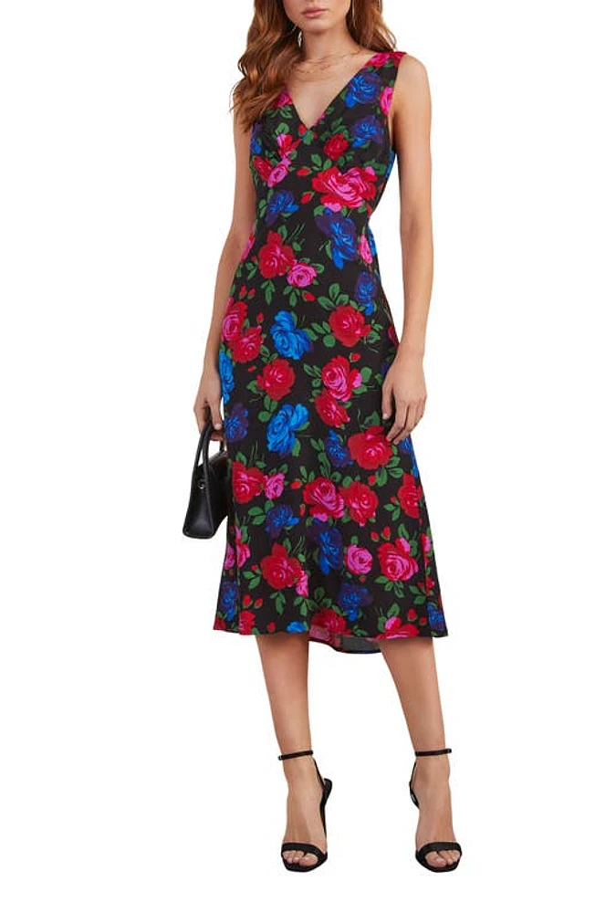 VICI Collection Robbie Floral Sleeveless Satin Midi Dress Multi at Nordstrom,