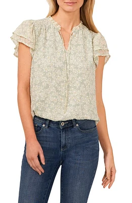 CeCe Floral Print Flutter Sleeve Top at Nordstrom,