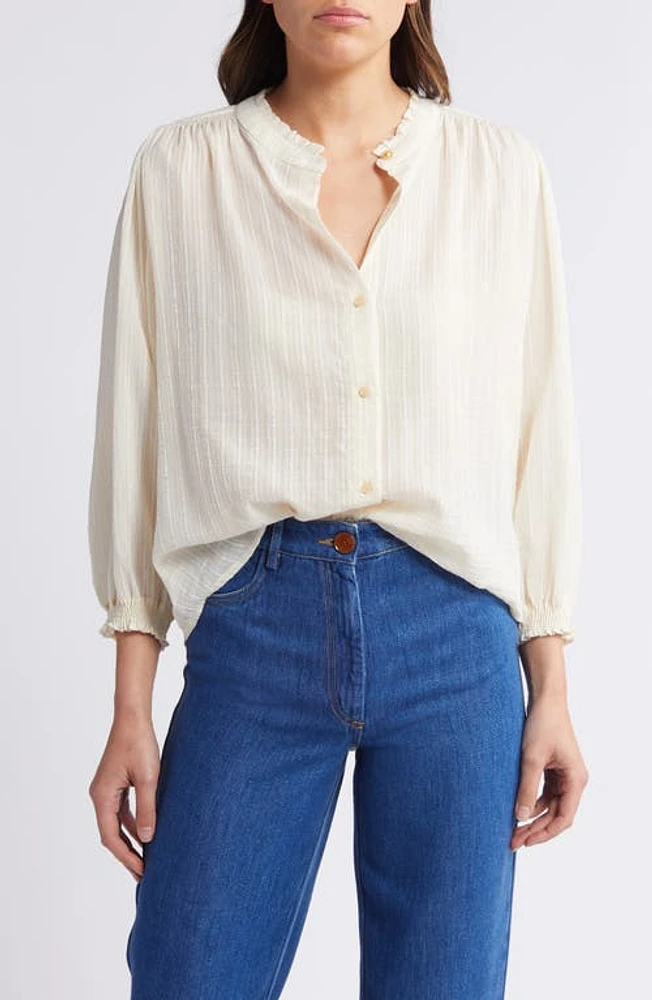 SESSÙN Amalia Stripe Jacquard Button-Up Shirt Fleur De Sel at Nordstrom,