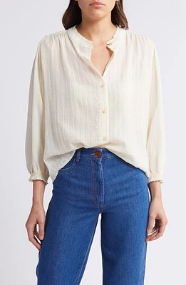 SESSÙN Amalia Stripe Jacquard Button-Up Shirt Fleur De Sel at Nordstrom,