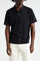 John Smedley Folke Knit Short Sleeve Cotton Button-Up Shirt Black at Nordstrom,