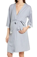 Belabumbum Ashley Cotton Blend Maternity Robe in Gray /White Stripe at Nordstrom, Size Large