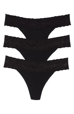 Natori Bliss 3-Pack Perfection Lace Trim Thongs in Black at Nordstrom