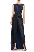 Kay Unger Amal Floral Jacquard Sleeveless Maxi Jumpsuit Night Blue at Nordstrom,