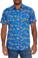 Robert Graham Gone Fishing Stretch Print Short Sleeve Button-Up Shirt in Blue at Nordstrom, Size Small