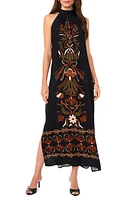 Vince Camuto Floral Halter Neck Dress Rich Black at Nordstrom,