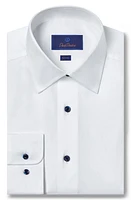 David Donahue Slim Fit Solid Twill Dress Shirt White at Nordstrom,