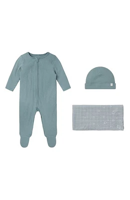 MORI Take Me Home Footie, Hat & Blanket Set in Ribbed Blue at Nordstrom, Size 0-3 M