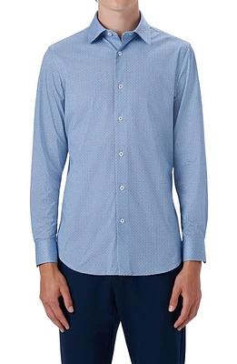 Bugatchi OoohCotton Grid Button-Up Shirt Classic Blue at Nordstrom,