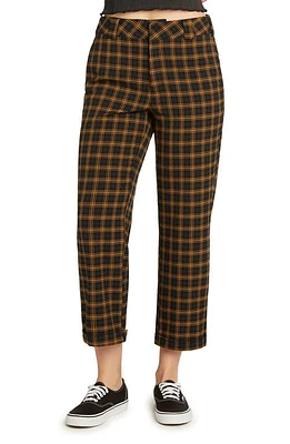 Dickies Work Plaid High Waist Straight Leg Crop Pants in Brown Duck/Black Plaid at Nordstrom, Size 9