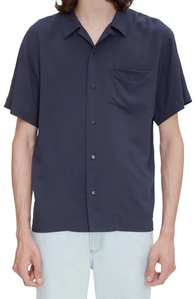 A. P.C. Lloyd Solid Viscose Camp Shirt Dark Navy at Nordstrom,