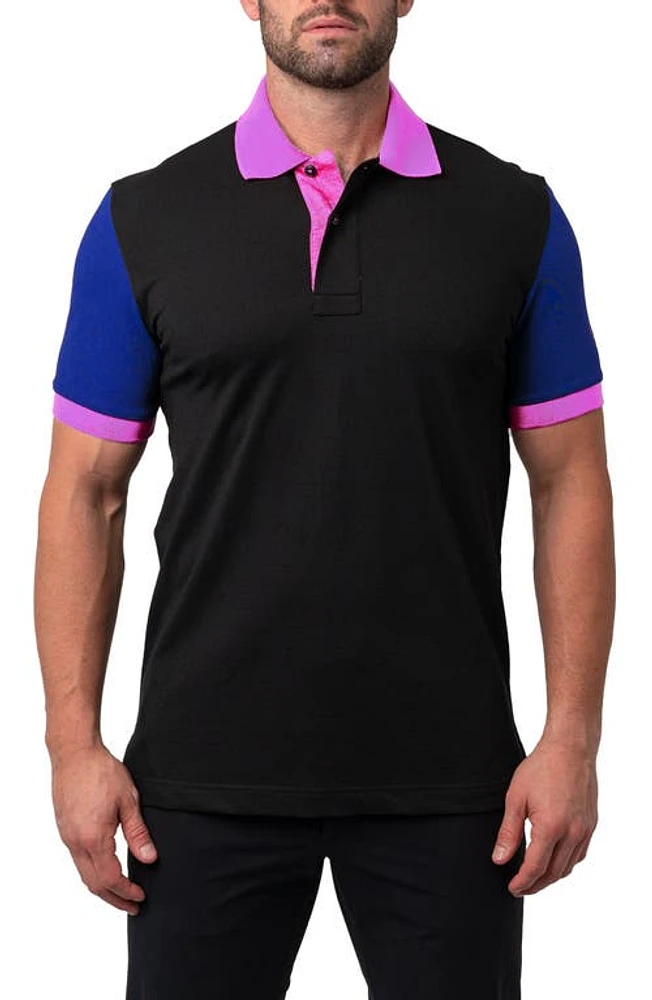 Maceoo Mozart Regular Fit Colorblock Egyptian Cotton Button-Up Polo Black at Nordstrom,