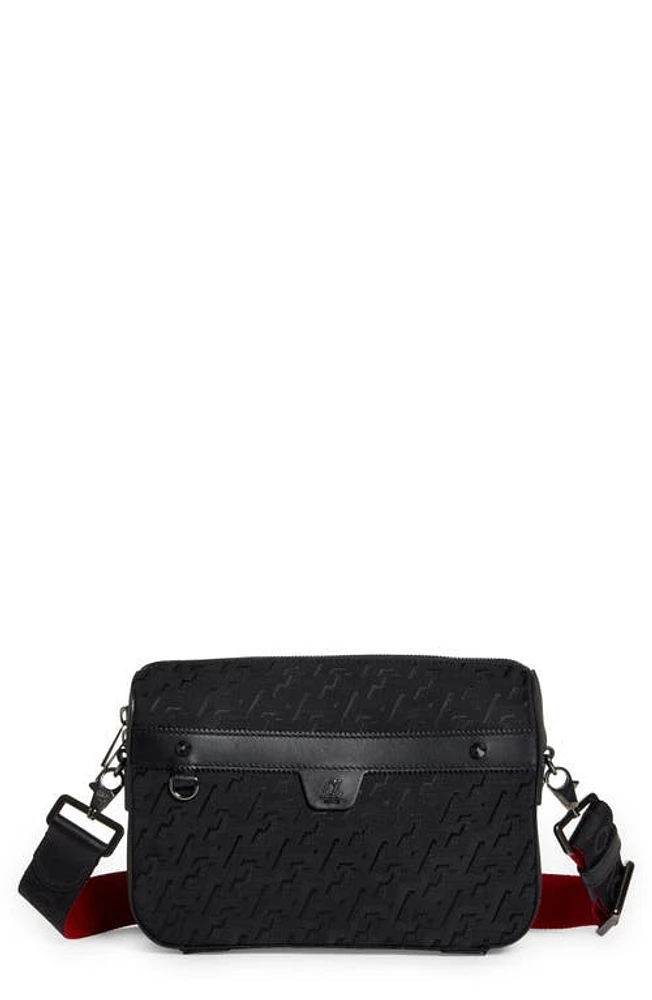 Christian Louboutin Ruisbuddy Jacquard & Leather Crossbody Bag in Black/Black/Black at Nordstrom