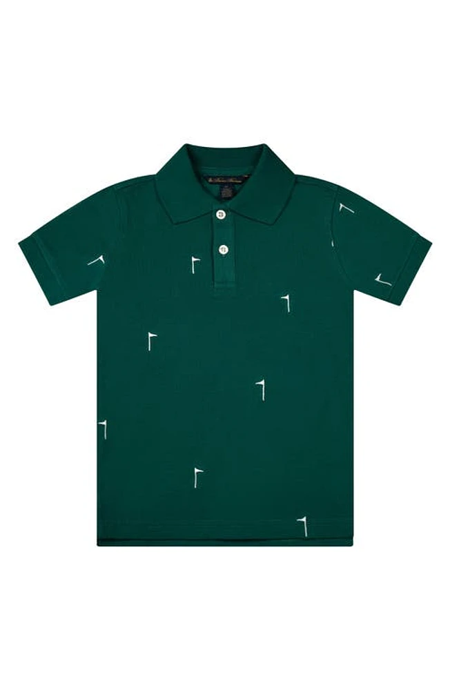 Brooks Brothers Kids' Embroidered Golf Flag Piqué Polo Green Dark at Nordstrom,