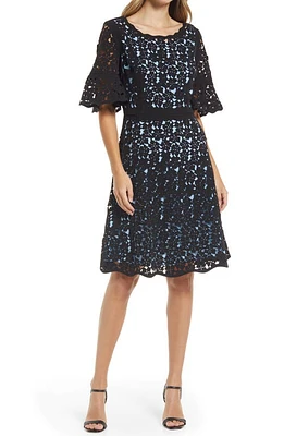 Shani Laser Cut Lace Fit & Flare Dress Black/Blue at Nordstrom,