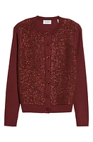 St. John Evening Sequin Wool & Silk Blend Rib Cardigan Cranberry at Nordstrom,