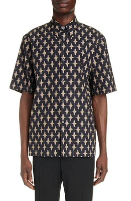 Dries Van Noten Clasen Abstract Print Cotton Button-Up Shirt Petrol 508 at Nordstrom, Us