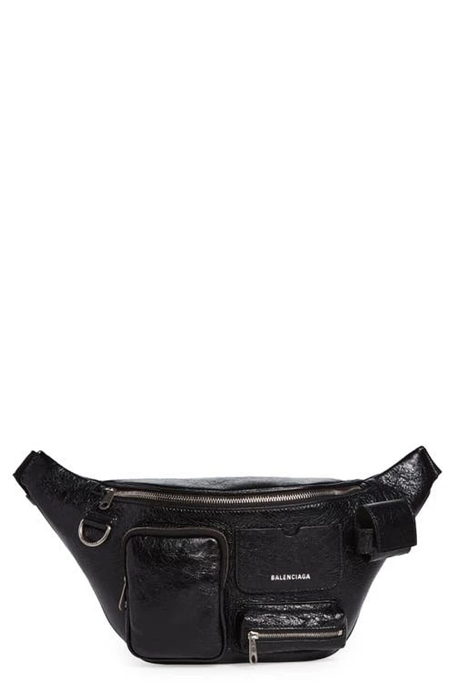 Balenciaga Superbusy Crinkle Leather Belt Bag in Black at Nordstrom