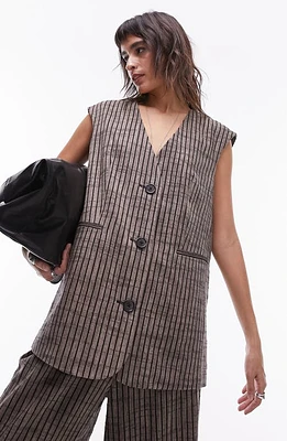 Topshop Pinstripe Cotton Blend Vest Brown at Nordstrom, Us