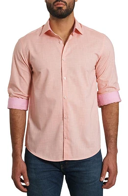 Jared Lang Trim Fit Pima Cotton Mélange Button-Up Shirt Coral at Nordstrom,