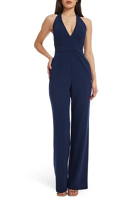 Dress the Population Miller Halter Jumpsuit Navy at Nordstrom,