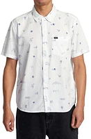 RVCA College Ruled Regular Fit Short Sleeve Button-Up Shirt Antique White at Nordstrom,