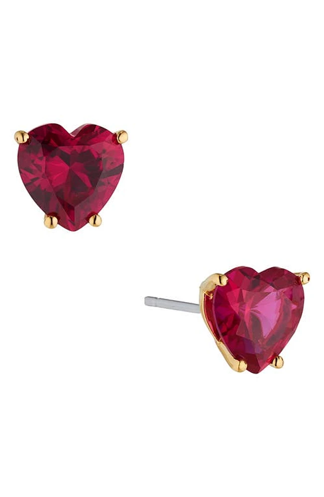 Nadri Modern Love Heart Stud Earrings in Gold With Dark Pink at Nordstrom