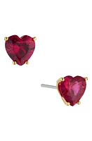 Nadri Modern Love Heart Stud Earrings in Gold With Dark Pink at Nordstrom