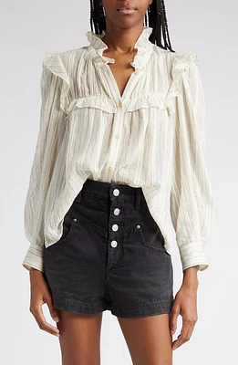 Isabel Marant Étoile Idety Stripe Ruffle Shirt Ecru at Nordstrom, Us