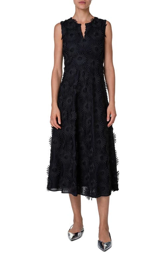 Akris punto Hello Sunshine Embroidered Floral Appliqué Cotton Midi Dress Black at Nordstrom,