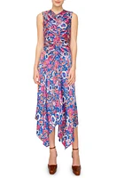 MELLODAY Floral Print Ruched Satin Midi Dress at Nordstrom,