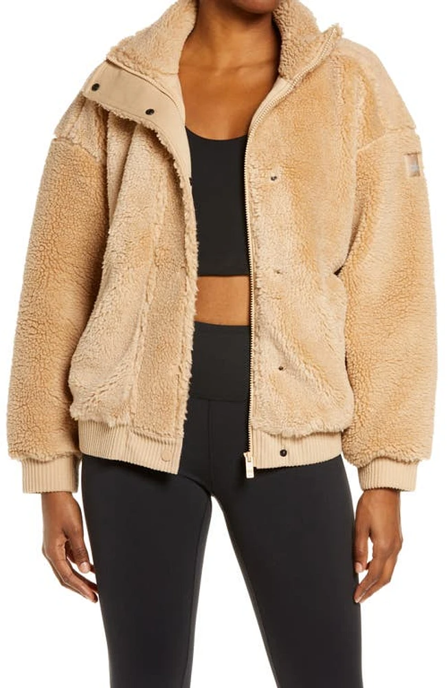 Alo High Pile Fleece Varsity Jacket in Camel at Nordstrom, Size Large