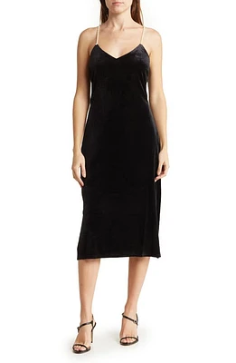 Sam Edelman Beaded Strap Velvet Midi Dress Black at Nordstrom,