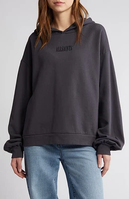 AllSaints Auru Rihan Embroidered Logo Cotton Hoodie Washed Black at Nordstrom,