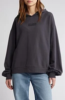 AllSaints Auru Rihan Embroidered Logo Cotton Hoodie Washed Black at Nordstrom,