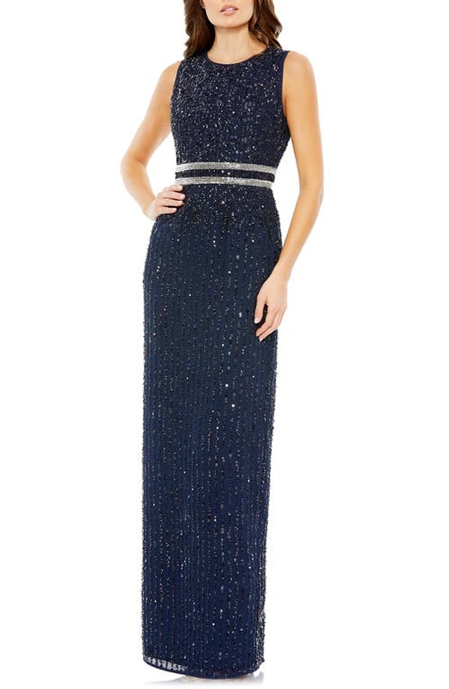 Mac Duggal Sequin Mesh Column Gown Midnight at Nordstrom,