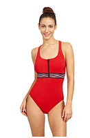 Free Sport by Gottex Sprint Solid Round Neck One piece swimsuit with zip Tomato at Nordstrom,