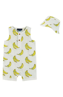 Andy & Evan Banana Romper Bucket Hat Set White at Nordstrom,