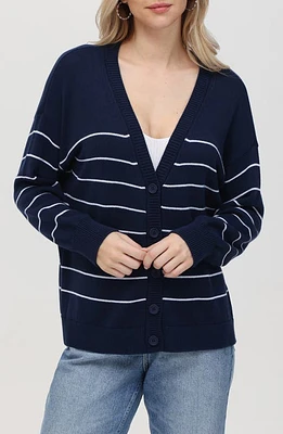 525 Sarah Relax Stripe Cardigan Dark Blue Multi at Nordstrom,