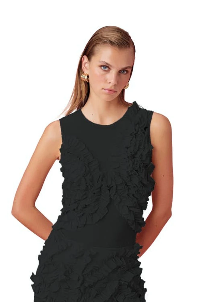 Nocturne Tulle Body with Ruffle Detail in Black at Nordstrom, Size X-Small